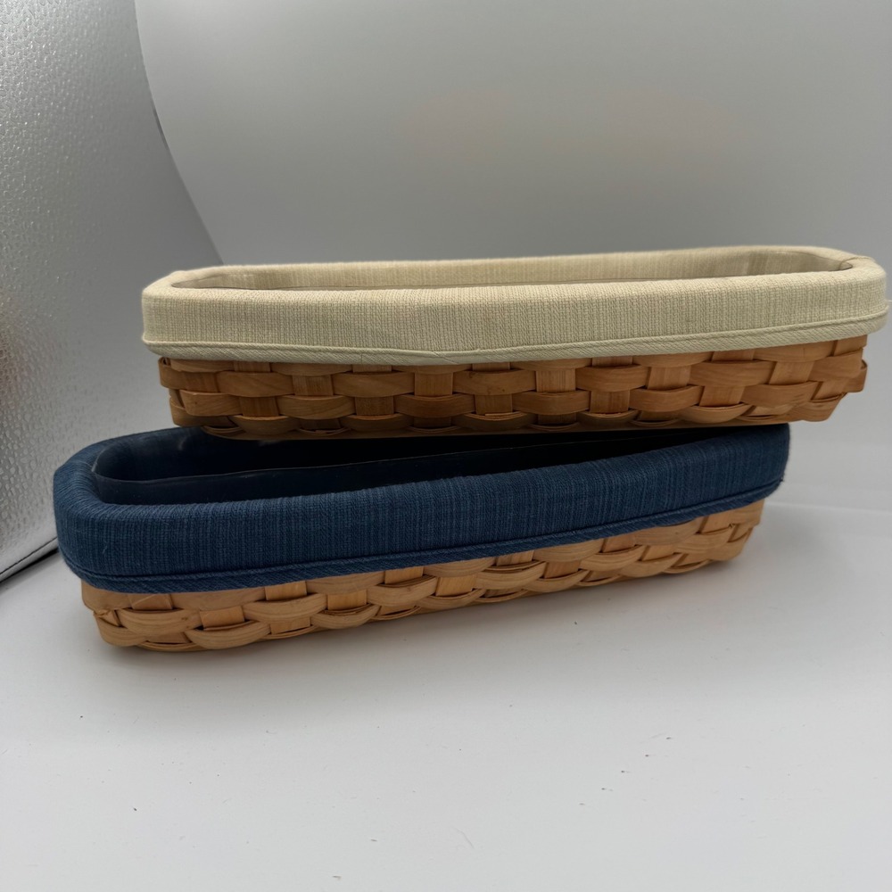 Renaissance Group Woven Wood Baskets Set of 2 Navy Cream Liners Plastic Inserts
